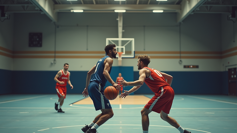 Nærbilde av basketballbane i Norge med ball og kurv