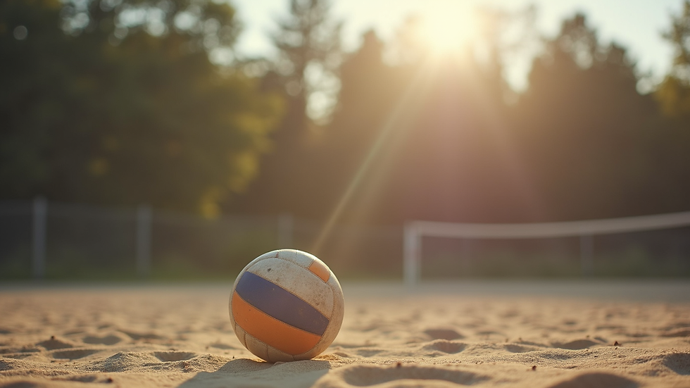 Sidebilde av volleyballnett med ball på vei over