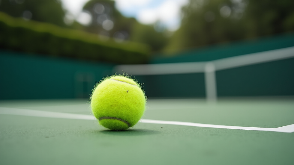 Nærbilde av tennisball på grusbanen i Madrid Open