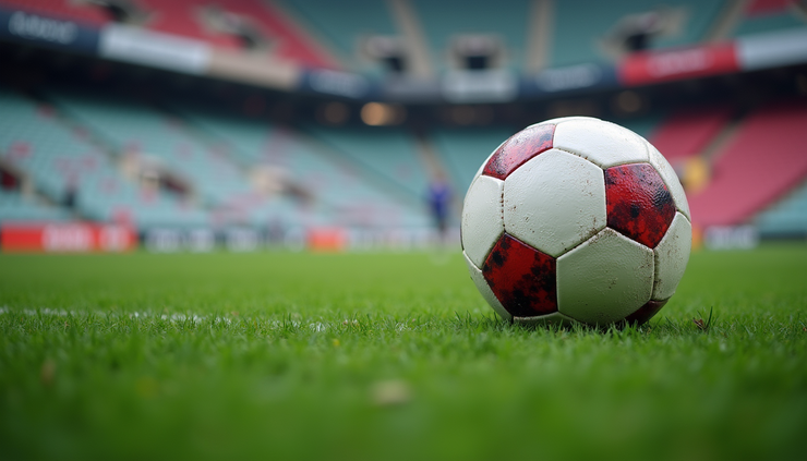 Nærbilde av ball på gressmatte i Eliteserien-kamp