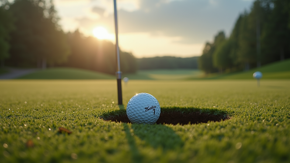 Nærbilde av golfkøller og golfballer på gress