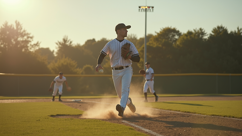 Oversiktsbilde av baseballkamp i solnedgang