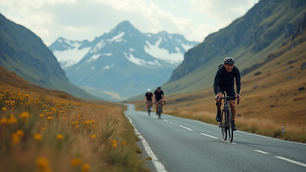 Oversiktsbilde av ryttere som klatrer en bratt fjellvei under Tour de France