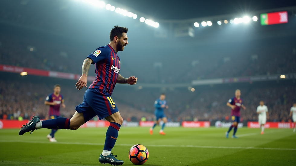 Nærbilde av Lionel Messi som scorer mål