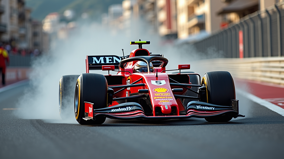 Oversiktsbilde av Formel 1-biler i sving på Monaco-banen