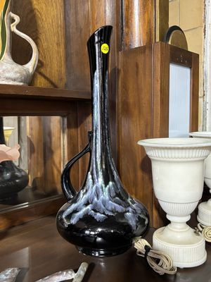 Royal Haeger Mid-Century Modern Black Ceramic Ewer/Pitcher Vase with a Cascade/D