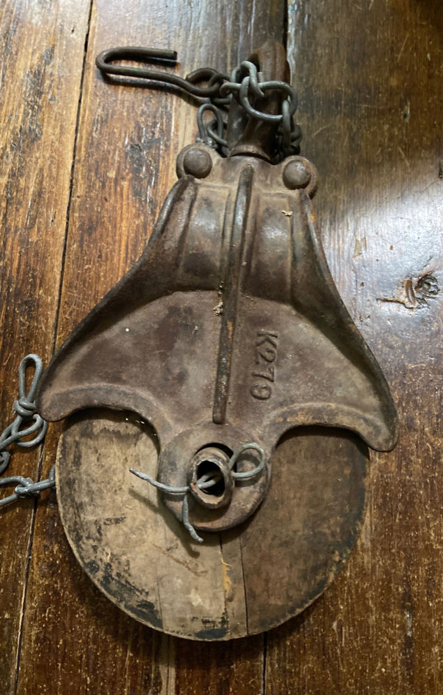 Vintage Iron Pulley - Cast Iron and Wood