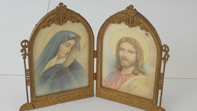1890s Art Deco Christian Portraits Of Virgin Mary And Jesus