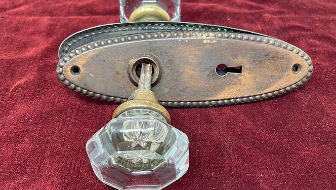 Vintage Glass Door Knob and Plate Set