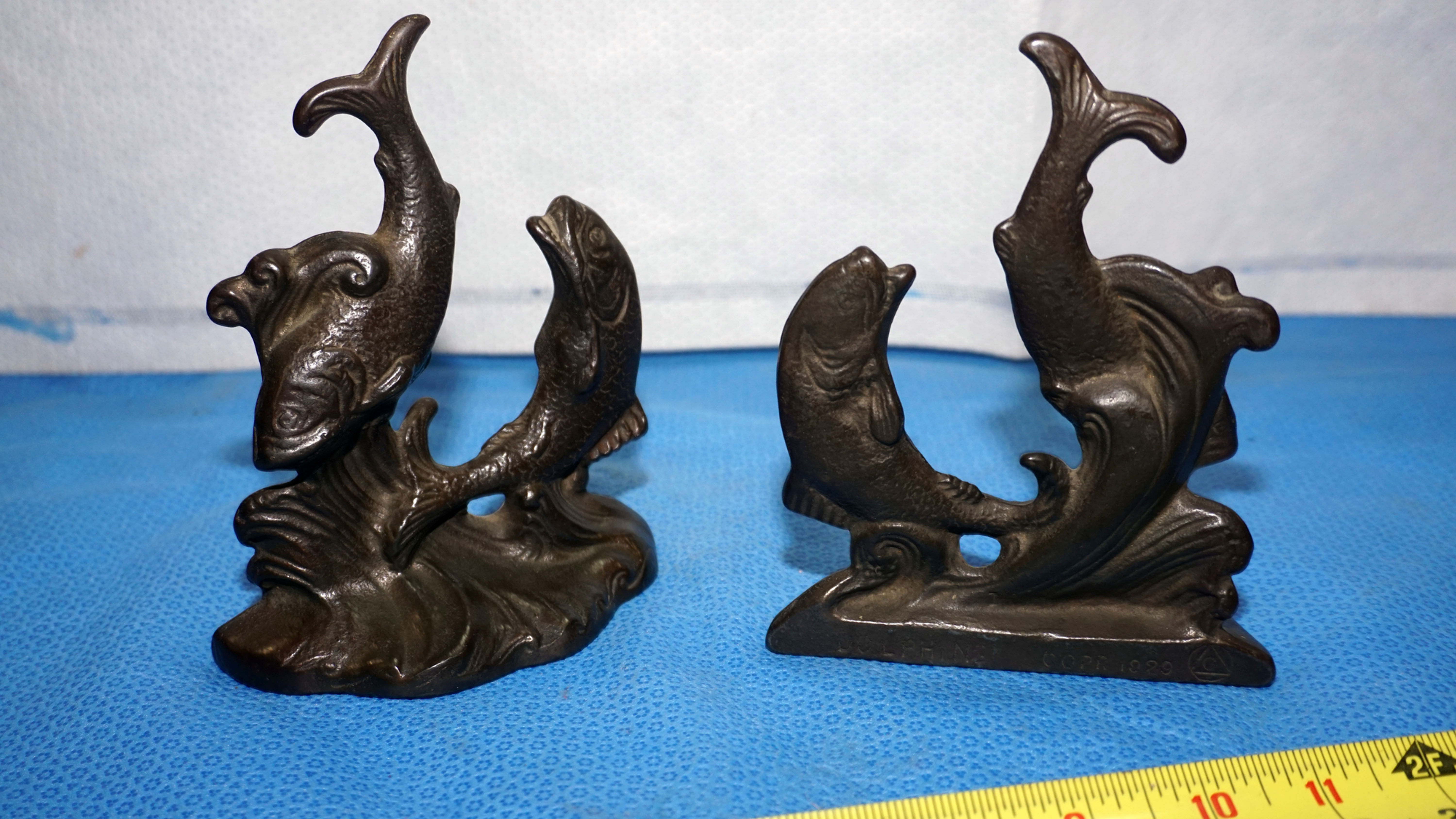 Dolphin Fish Cast Iron Bookends by the Connecticut Foundry 1929