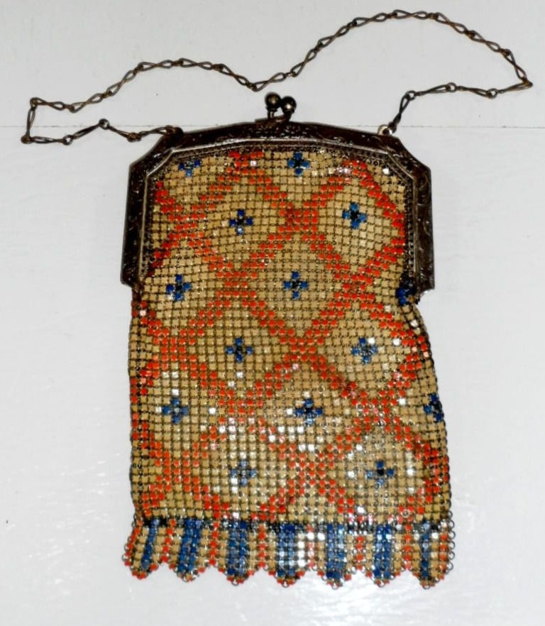 1920s Art Deco Metal Mesh Hand Purse by Waiting Davis Co
