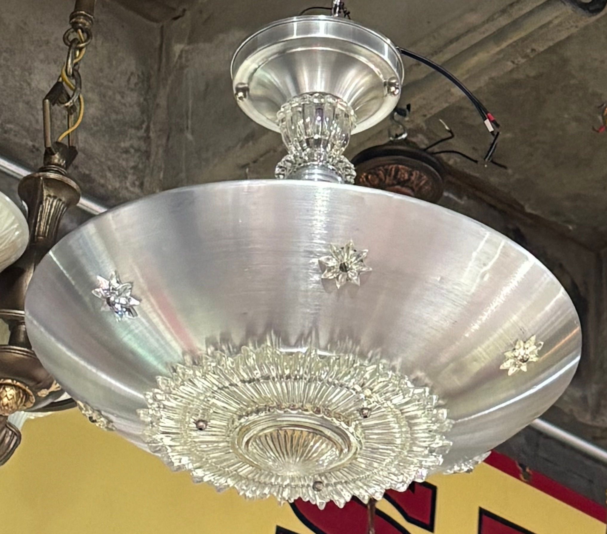 Mid-Century Modern Spun Aluminum Glass Star Pendant Lamp