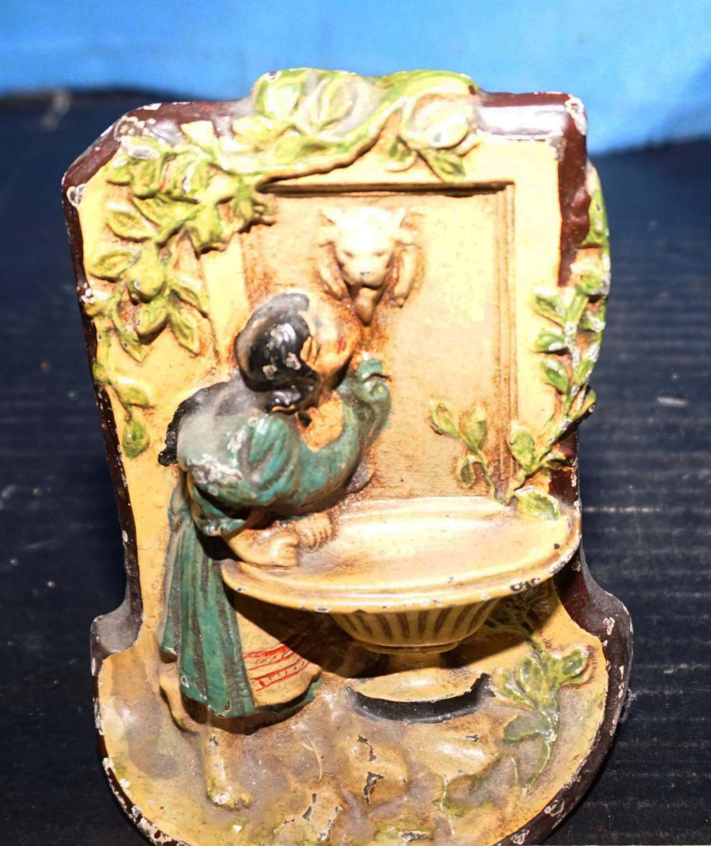 Cast Iron Single Bookend - Vintage Maiden at the Fountain