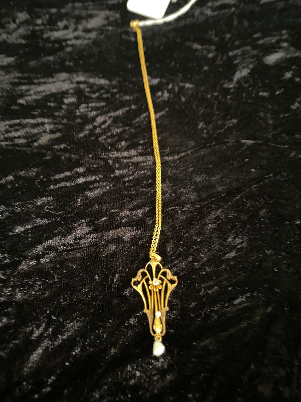Thumbnail: 10K Gold Antique Lavalier Seed Pearl Necklace