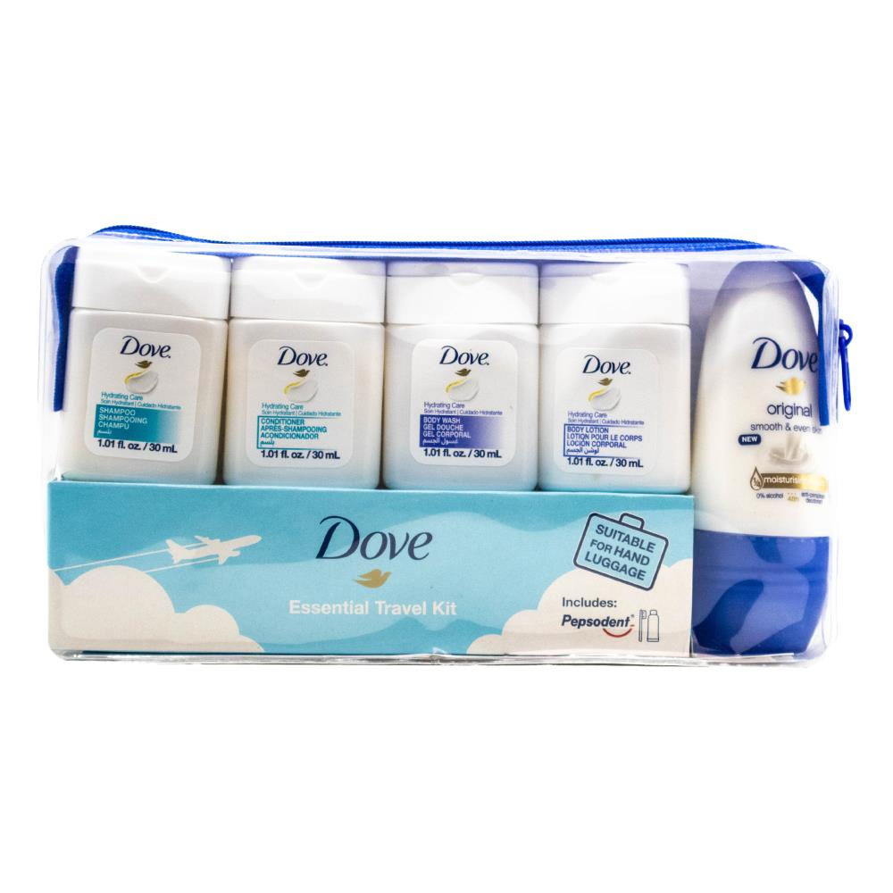 DOVE PK7 ESSENTIAL TRAVEL KIT HYDRATING CARE x1 30mL SHAMPOO x1 30mL CON -12/PCK