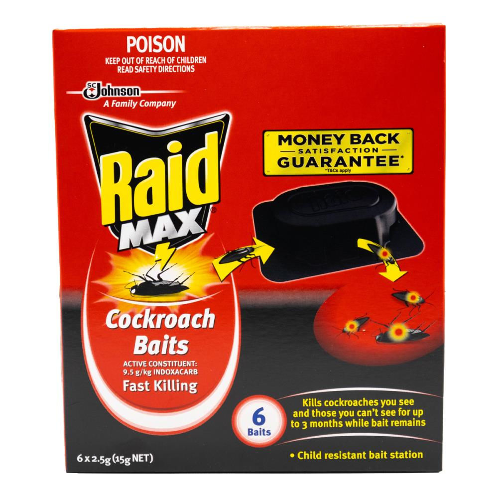 RAID PK6 x2.5g COCKROACH BAITS MAX CHILD RESISTANT BAIT STATION - 8/CTN