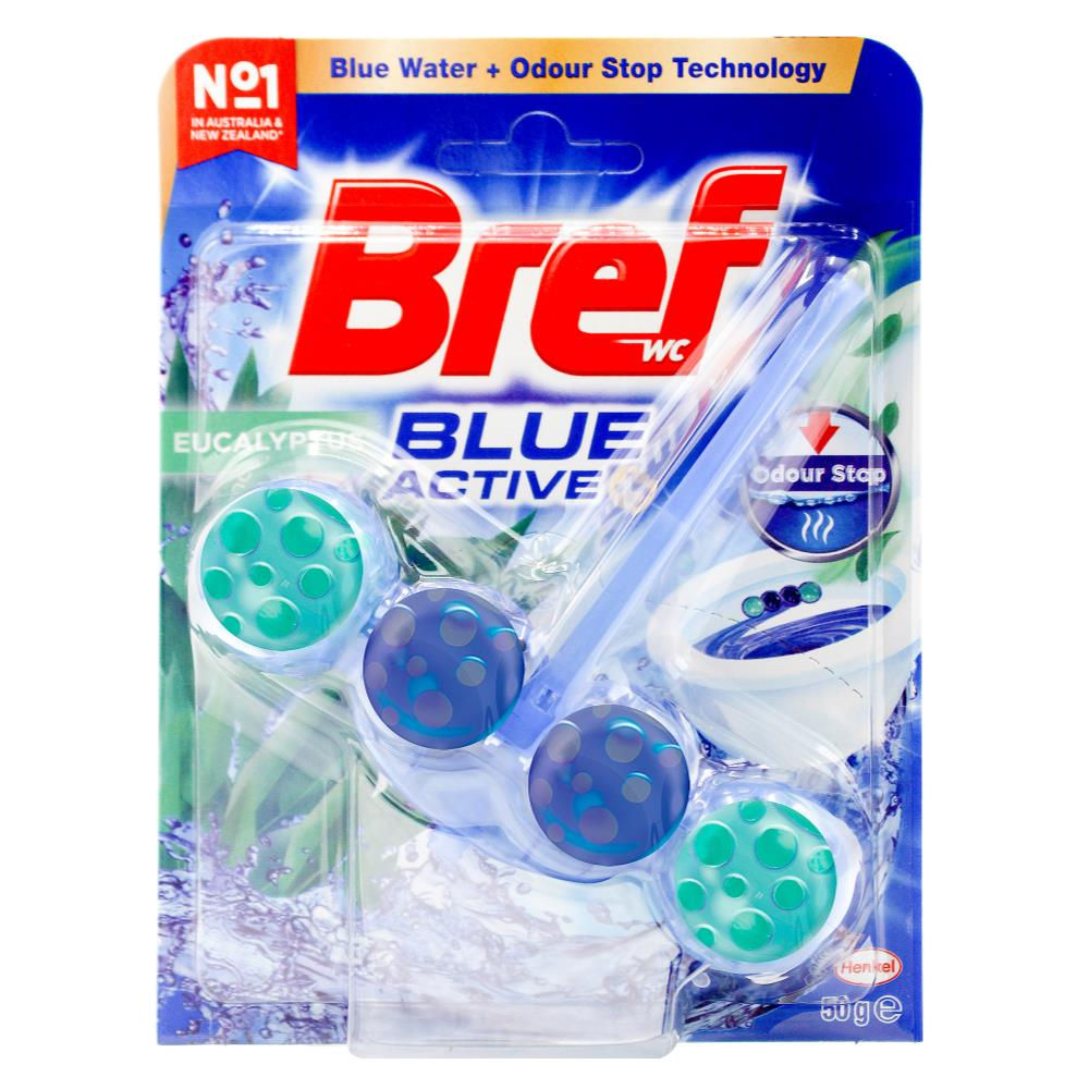 BREF 50g TOILET CLEANER CAGE BLUE ACTIVE ODOUR STOP EUCALYPTUS - 6/CTN