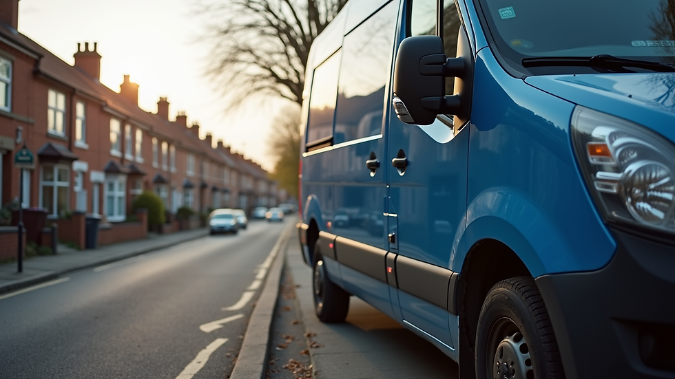 Close-up of a mobile tyre service van parked on a residential street in Merseyside