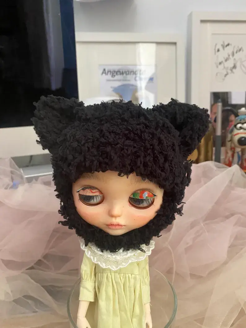 Thumbnail: Blythe Handmade Black Cat Hat (super soft)