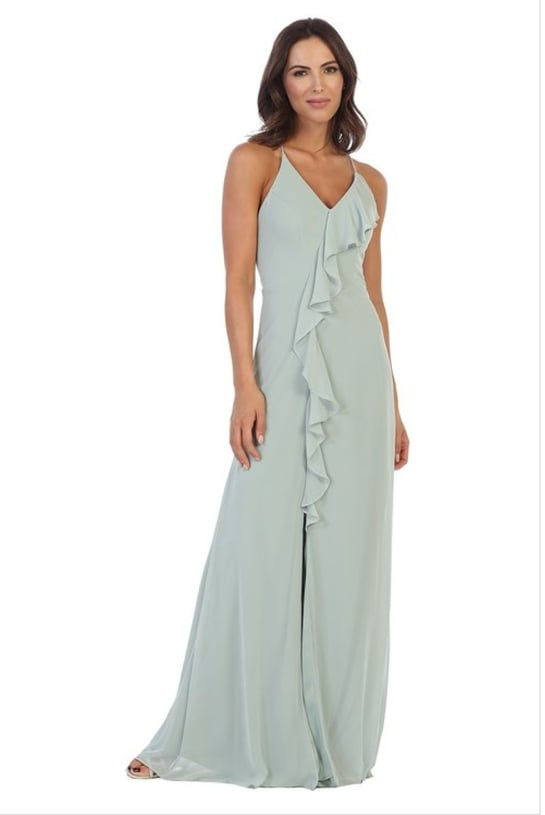 Thumbnail: V Neck Ruffle Slit Dress