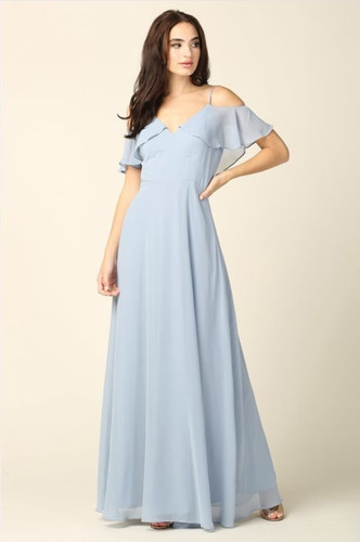 Flutter Sleeves V-Neck Velvet Dress With Slit Slate Blue Plus Size main image 1