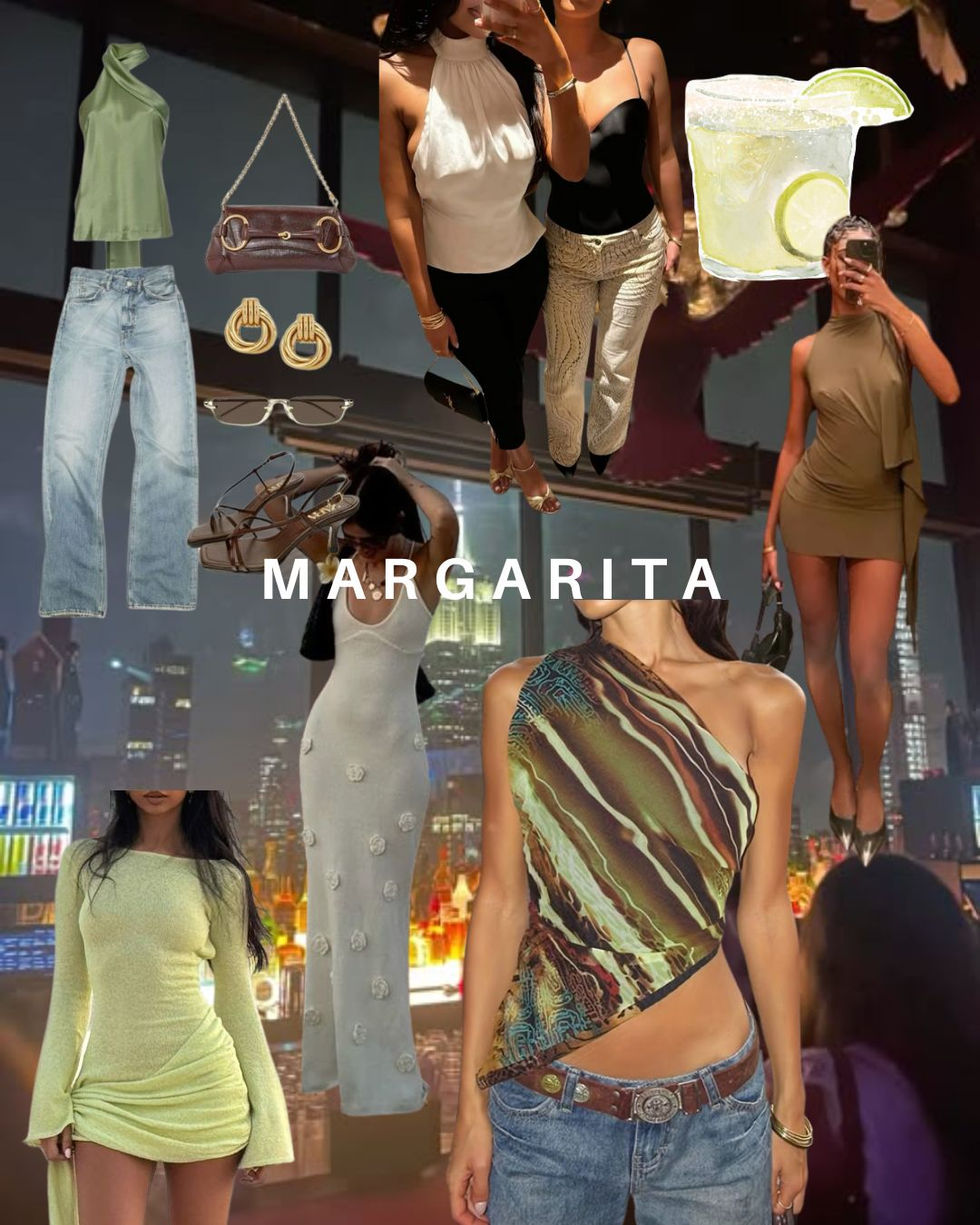 A collage of how to dress like your favorite cocktail: Margarita