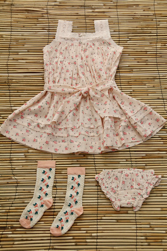 ベ*中様 bonjour diary Eleonore Dress With P BONJOUR DIARY ELEONORE DRESS / GOLDEN FLOWERS NUDE PINK