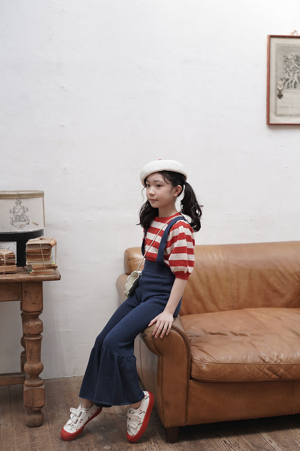 Thumbnail: Mes Kids Des Fleurs Striped Sweater with Puffy Sleeves (Red)