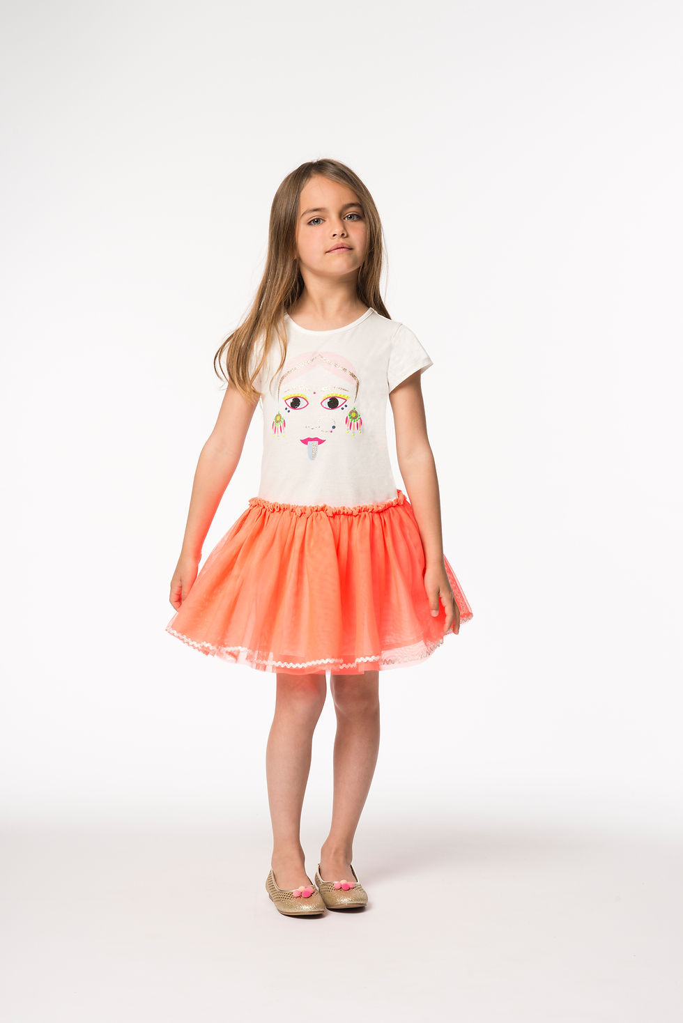 Thumbnail: BILLIEBLUSH JERSEY TULLE DRESS(WHITE/ORANGE)