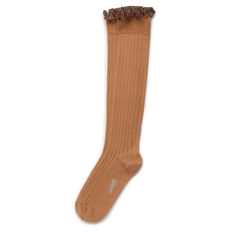 Thumbnail: Collégien Liberty Ruffle Knee-High Socks (No.779 Caramel au Beurre Salé)