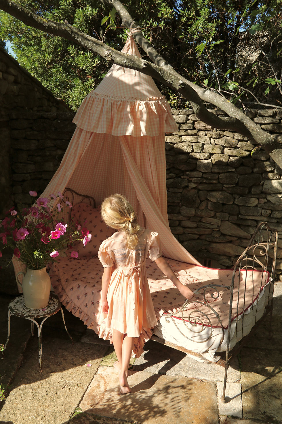 Thumbnail: Bonjour Diary Handsmock Dress (Pink Check Voile)