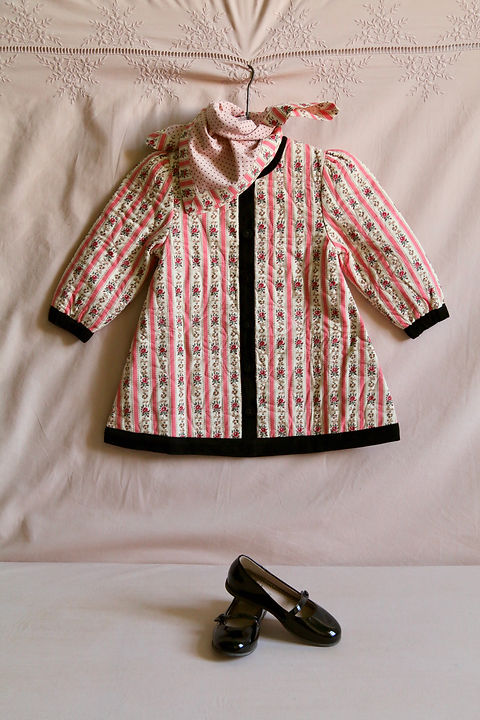 Bonjour Diary Dress Coat with Scarf (Tapestry Pink Stripe / Black