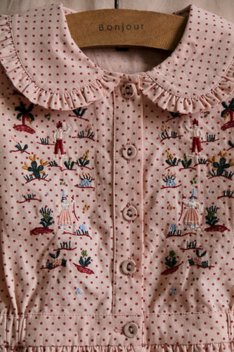 Bonjour Diary Embroidered Shirt (Pink Dot) | Jean + Hadley
