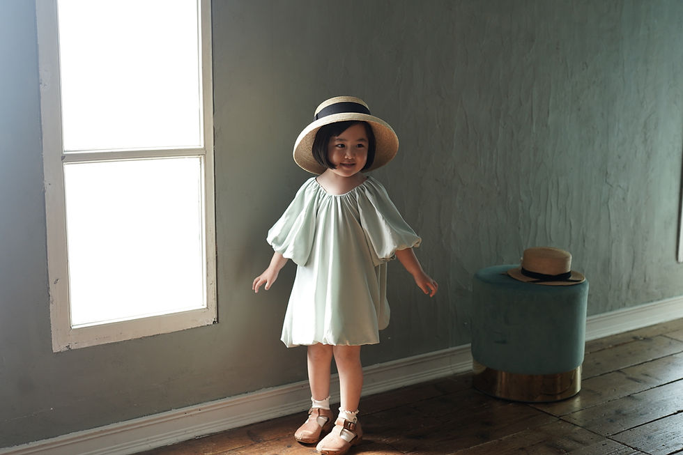 섬네일: Mes Kids Des Fleurs Puff Sleeve Dress (Green)