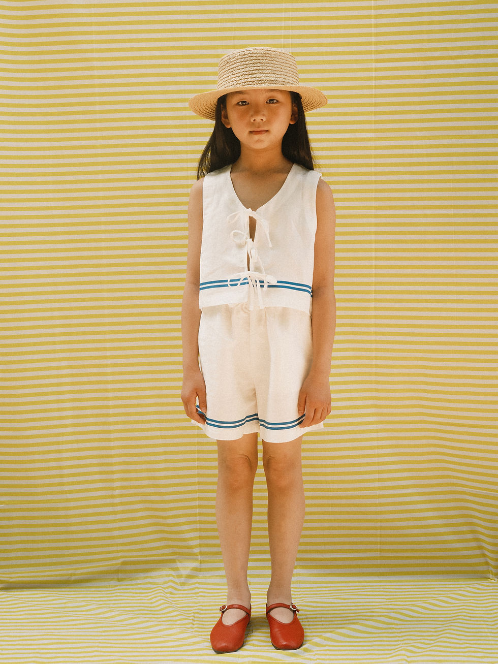 Thumbnail: Tiny Cottons Stripes Woven Short (White)