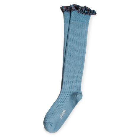 Thumbnail: Collégien Liberty Ruffle Knee-High Socks (No. 803 Bleu Azur)