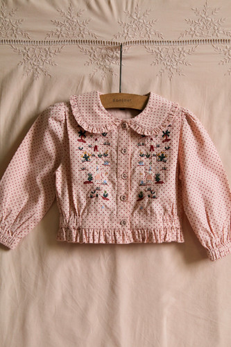 Bonjour Diary Embroidered Shirt (Pink Dot) | Jean + Hadley
