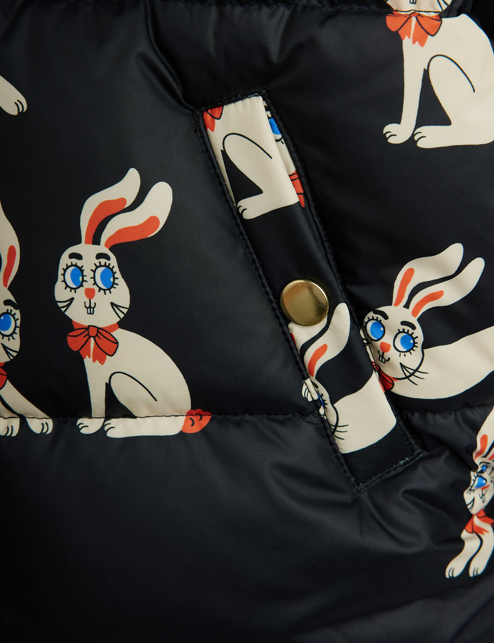 Thumbnail: Mini Rodini Rabbits Hooded Puffer (Black)