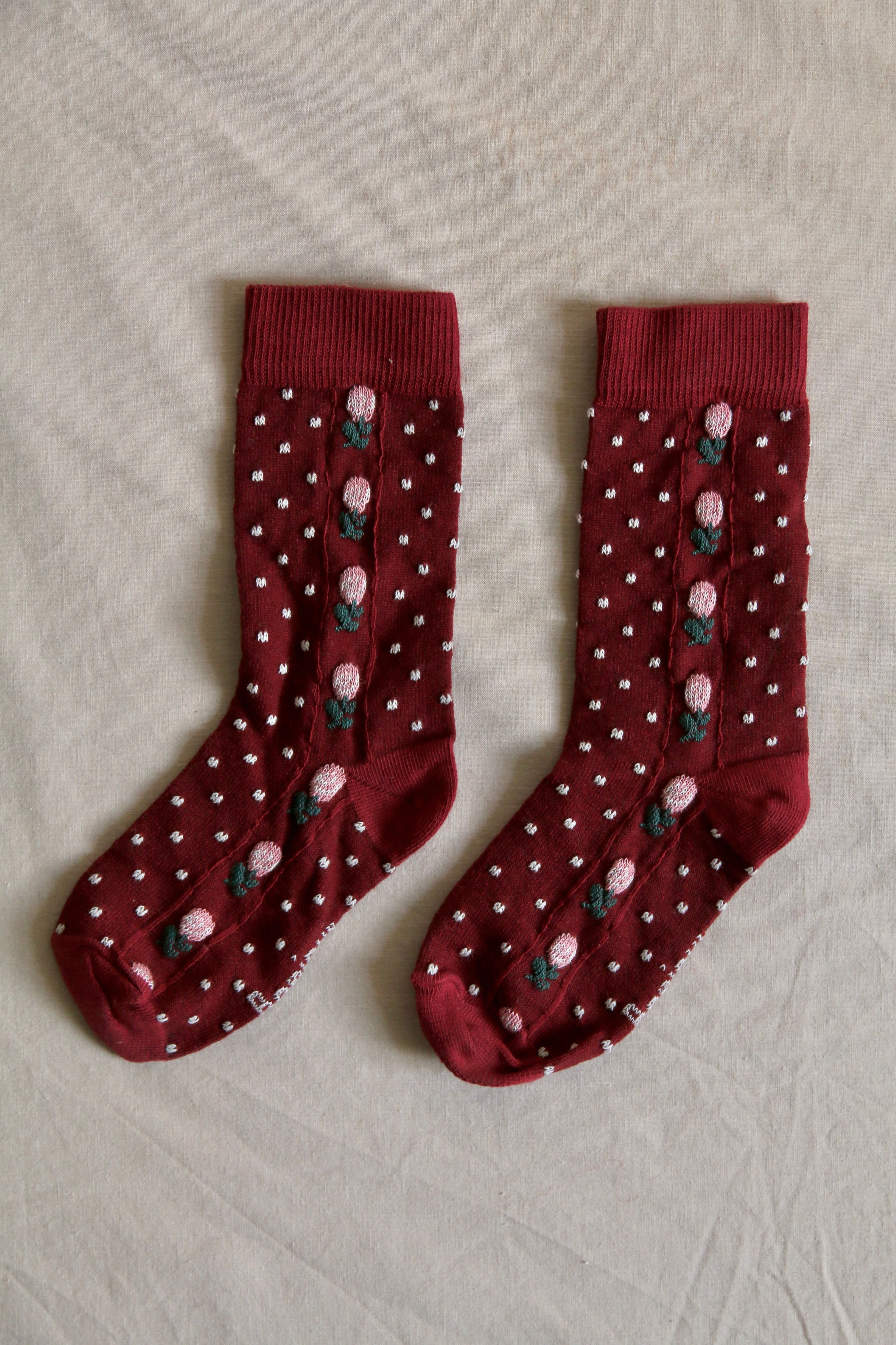 Bonjour Dots/Flowers Socks (Red)