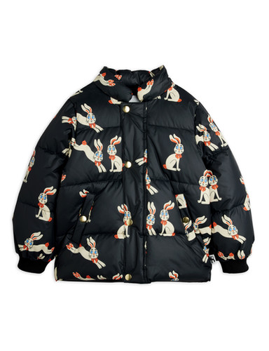 mini rodini アウターロンパース Mini Rodini Rabbits Hooded Puffer (Black) | Jean + Hadley