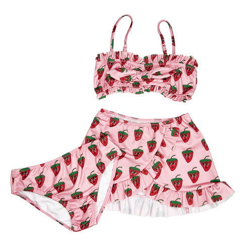 Hugo Loves Tiki Skirt Bikini Set (Pink Strawberries) Jean + Hadley