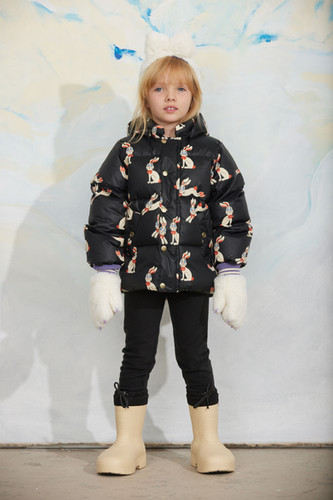 Mini Rodini Rabbits Hooded Puffer (Black) | Jean + Hadley