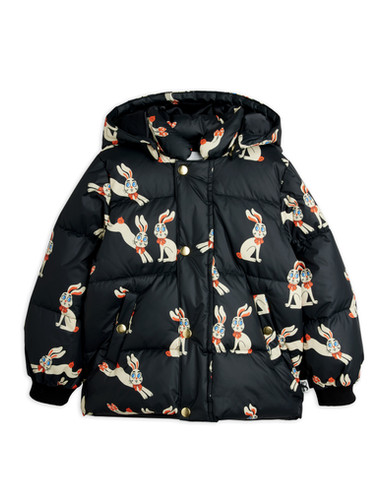 Mini Rodini Rabbits Hooded Puffer (Black) | Jean + Hadley
