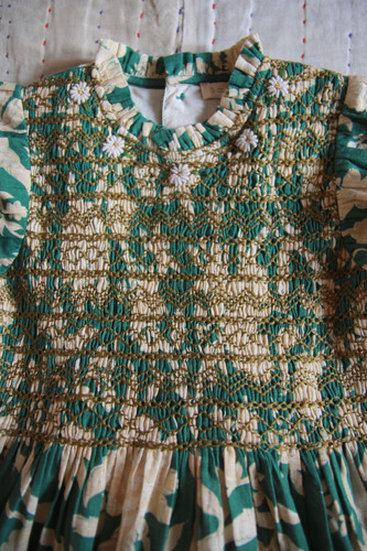Bonjour Diary Handsmock Dress (Autumnal Green Flowers