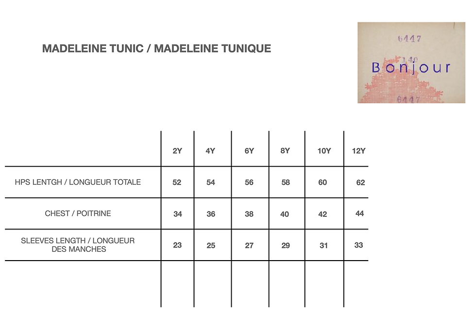 Thumbnail: Bonjour SS24 Size Charts 1 (Top)
