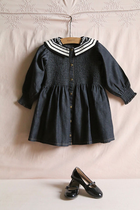 トップス Bonjour Diary Tunique velours noire 6Y Bonjour Diary Tunique with Sailor Collar (Black Denim) | Jean + Hadley