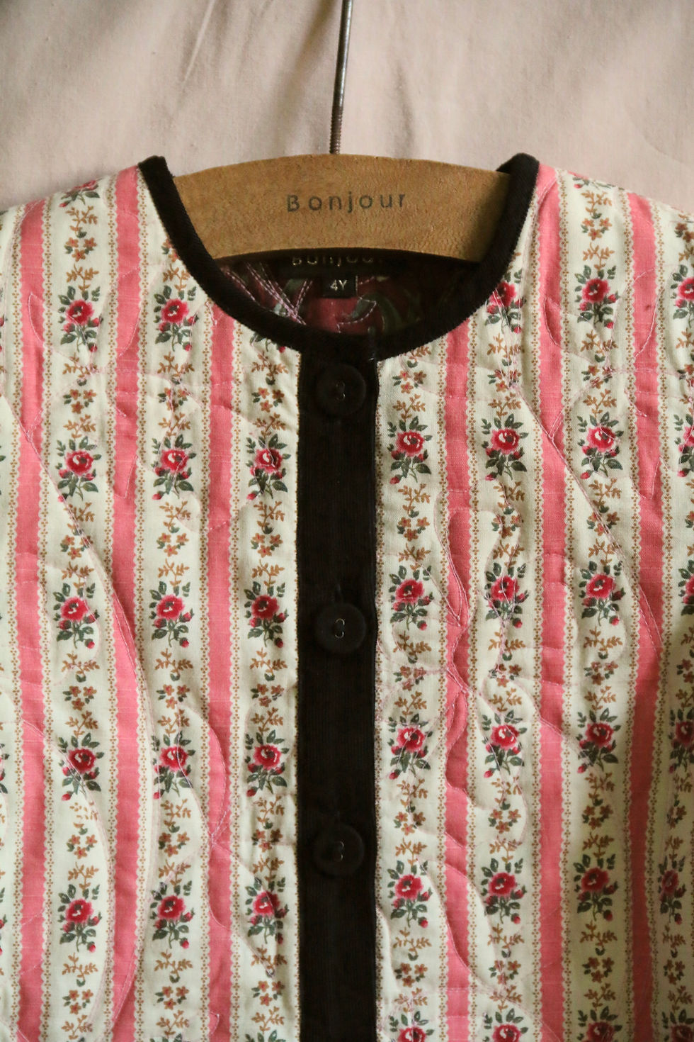 Thumbnail: Bonjour Diary Dress Coat with Scarf (Tapestry Pink Stripe / Black Cord Border)