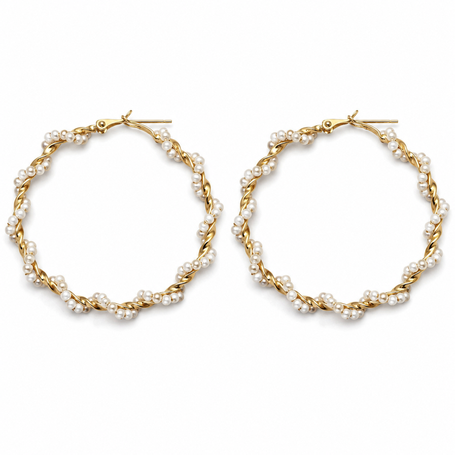 Gold and pearl fashion jewellery earrings by Fivechiq