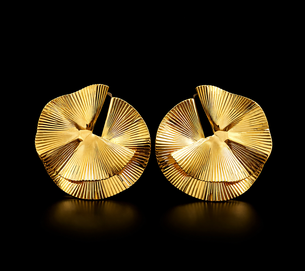 High quality artificial gold plated earrings with pleated layered finish