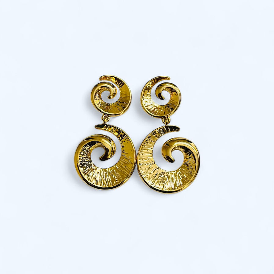 Noor spiral earrings with anti-tarnish finish in tribal gold combo